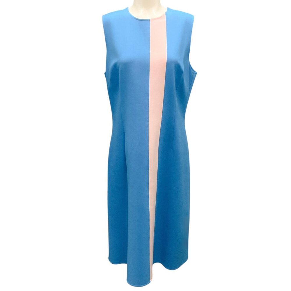 Carolina Herrera Cerulean / Lotus Pink Sleeveless Wool Stretch Midi Dress